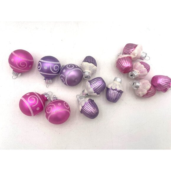 Miniature Pink Purple Swirl Ball Cupcake Valentine Christmas Ornaments Lot of 14 - Picture 2 of 3